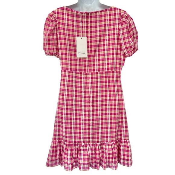 Likely Pink Yellow White Gingham Tie Front Ruffle Kai Mini Dress size 10 NEW Tag - Picture 7 of 11